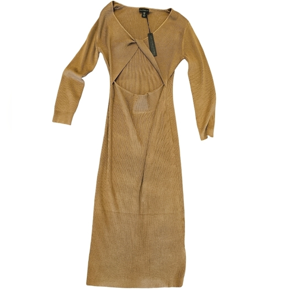 House of Harlow 1960 Brown Ribbed Cutout Sweater Dress NEW